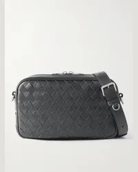 Bottega Veneta Borsa a tracolla in pelle con motivo Intrecciato Grigio