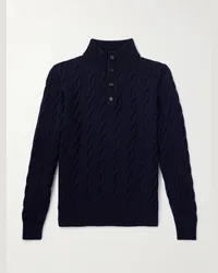 Ralph Lauren Pullover in cashmere a trecce con finiture in camoscio Blu