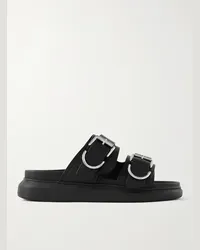 Alexander McQueen Slide in pelle con suola oversize e fibbie Hybrid Nero