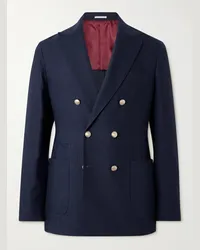 Brunello Cucinelli Blazer doppiopetto in misto lino e lana Blu