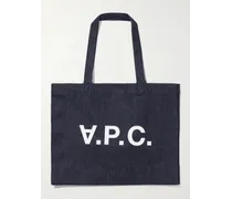 A.P.C. Logo-Print Denim Tote Bag Blu