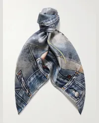 Acne Studios Foulard in twill di seta stampato Blu