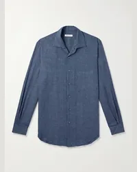 Loro Piana Camicia in lino André Arizona Blu