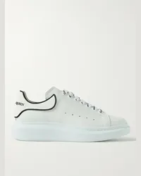 Alexander McQueen Exaggerated-Sole Rubber-Trimmed Leather Sneakers Bianco