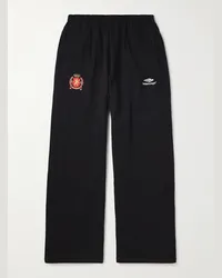 Balenciaga Pantaloni sportivi a gamba larga in jersey di cotone con logo ricamato Nero