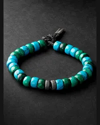 Carolina Bucci Bracciale in oro bianco e nero con perline di turchese e malachite Forte Blu