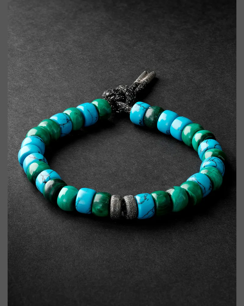 Carolina Bucci Bracciale in oro bianco e nero con perline di turchese e malachite Forte Blu