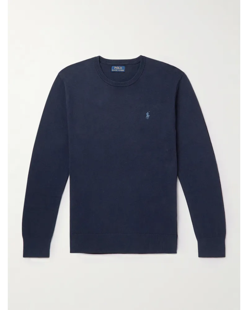 Ralph Lauren Pullover in misto cotone e cashmere con logo ricamato Blu