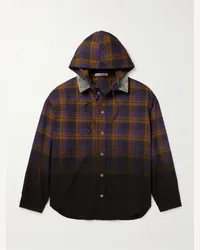 Acne Studios Camicia oversize in flanella di cotone a quadri con finiture in denim e cappuccio Saffia Marrone