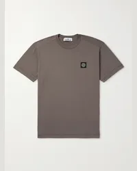 Stone Island T-shirt in jersey di cotone tinta in capo con logo applicato Marrone