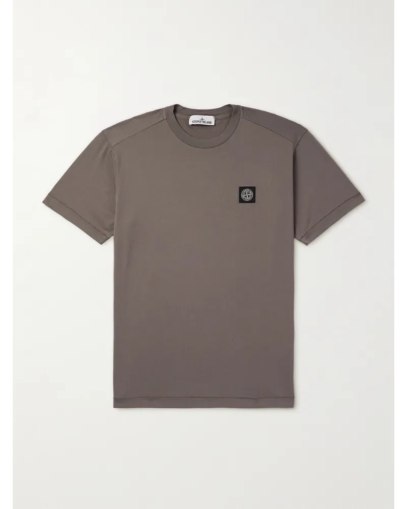 Stone Island T-shirt in jersey di cotone tinta in capo con logo applicato Marrone