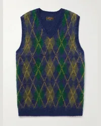 Beams Plus Gilet in jacquard spazzolato a rombi Blu