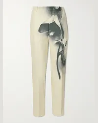 Alexander McQueen Pantaloni a gamba affusolata in cady con stampa Neutri