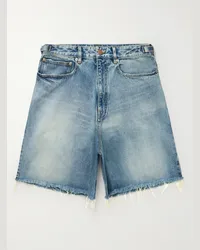 Balenciaga Shorts a gamba larga in denim effetto invecchiato Skater Blu