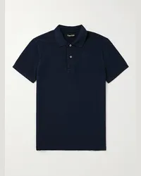 Tom Ford Polo in cotone piqué tinta in capo Blu