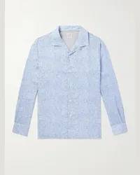 Brunello Cucinelli Camicia in lino con stampa paisley e colletto aperto Blu