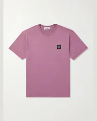 Stone Island T-shirt in jersey di cotone tinta in capo con logo applicato Rosa