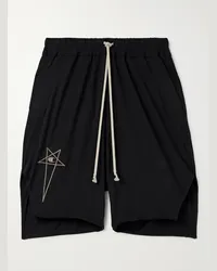 Rick Owens Champion Shorts a gamba dritta in jersey di cotone con coulisse Beveled Pod Nero