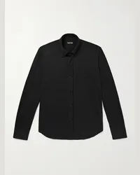 Tom Ford Camicia in misto seta e cotone con collo button-down Nero