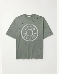 Acne Studios T-shirt in jersey di misto cotone effetto consumato con logo Exford Grigio