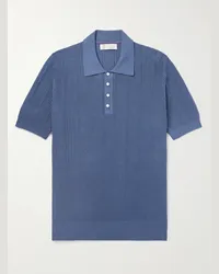 Brunello Cucinelli Polo slim-fit in cotone a coste Blu