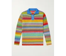 Jolly Ribbed Striped Cashmere Half-Zip Sweater