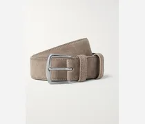 Cintura in camoscio color tortora, 3,5 cm