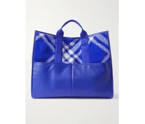 Burberry Tote bag in lana a quadri con finiture in pelle Blu