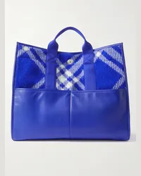 Burberry Tote bag in lana a quadri con finiture in pelle Blu