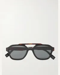 Fendi Occhiali da sole in acetato tartarugato stile aviator con logo Nero