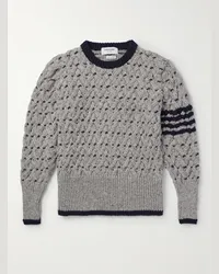 Thom Browne Pullover slim-fit in misto lana e mohair a trecce con righe Grigio