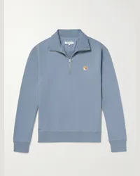 Kitsuné Felpa in jersey di cotone con logo applicato e mezza zip Blu