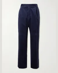 MR P. Pantaloni a gamba affusolata in velluto a coste di cotone e cashmere con pinces Blu