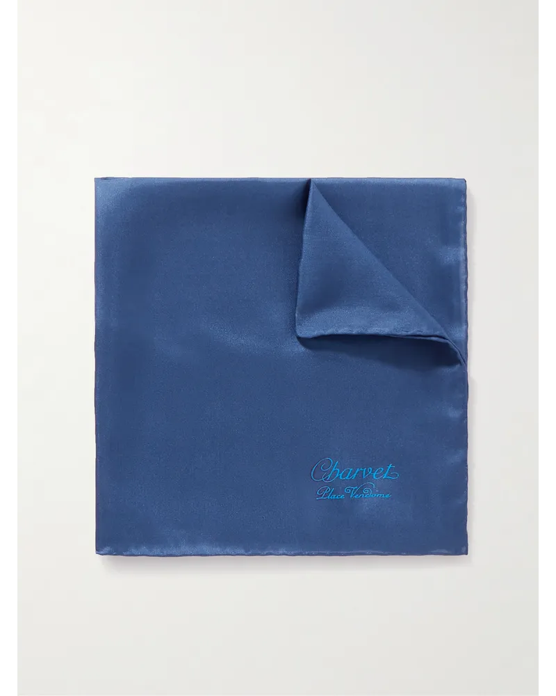 Charvet Fazzoletto da taschino in seta con logo Blu