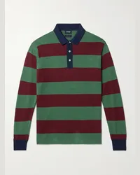 Drake's Polo da rugby in jersey di misto lino e cotone a righe Verde