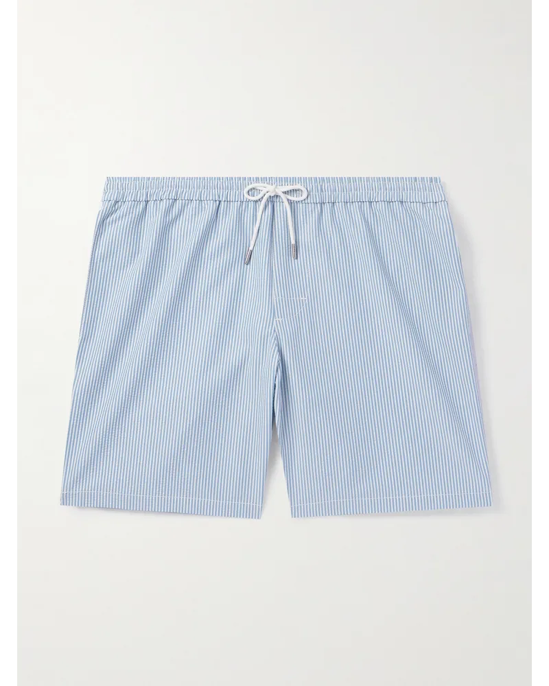 Club Monaco Shorts da mare medi a gamba dritta in seersucker a righe Bo Blu