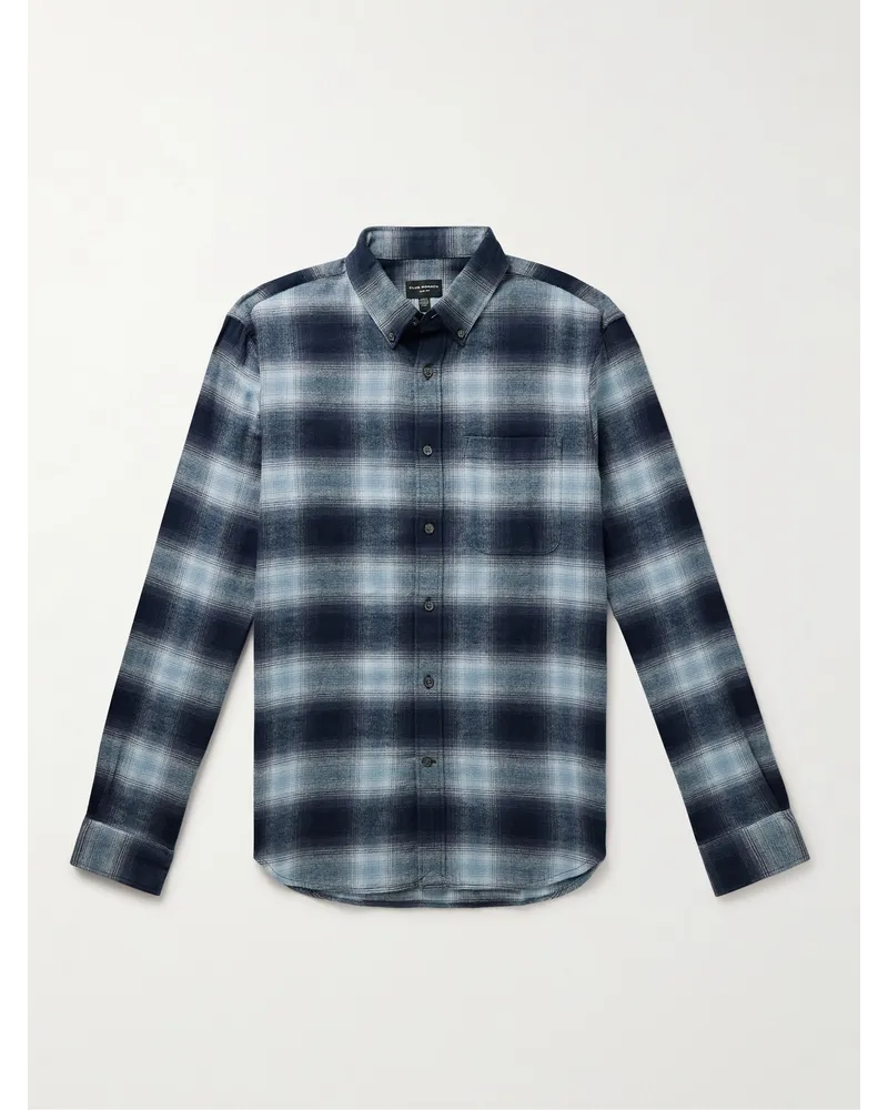 Club Monaco Camicia slim-fit in flanella di cotone a quadri con collo button-down Blu