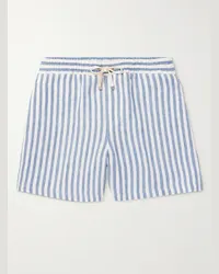 Loro Piana Shorts a gamba dritta in lino a righe con coulisse Bermuda Bay Blu