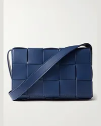 Bottega Veneta Borsa messenger in pelle con motivo Intrecciato Blu