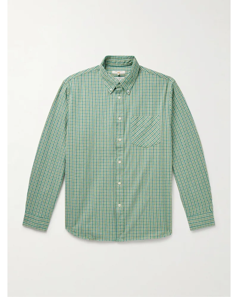 Nudie Jeans Camicia in flanella di cotone biologico a quadri con collo button-down Filip Verde