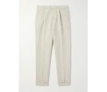 Pantaloni a gamba dritta in misto lino e cotone con pinces