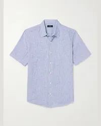 Theory Camicia in lino Oxford a righe Irving Blu