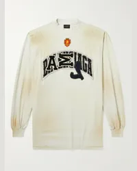 Balenciaga Maglia oversize in jersey di cotone effetto invecchiato con logo applicato Bianco