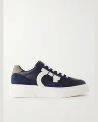 Ferragamo Sneakers in pelle con finiture in camoscio Blu