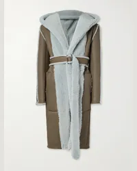 Rick Owens Cappotto in shearling con cappuccio e cintura Marrone