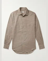 Loro Piana Camicia in flanella di cotone a quadri con logo applicato Marrone