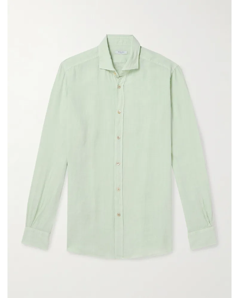 Boglioli Camicia in lino con collo alla francese Verde