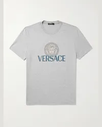 Versace T-shirt slim-fit in jersey di cotone con logo Grigio