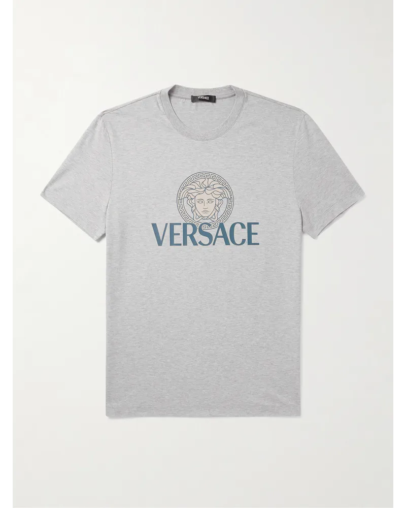 Versace T-shirt slim-fit in jersey di cotone con logo Grigio