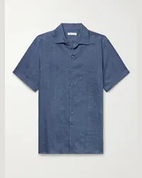 Loro Piana Camicia in lino con colletto aperto André Blu